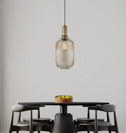 White Ribbed Glass Pendant
