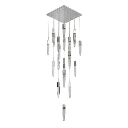 Flushed Chrome Frame Chandelier with Clear Bubble Hanging Crystal Pendants