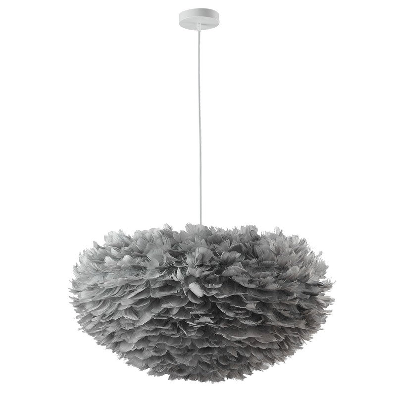 Gray/White Goose Feather Ball Ceiling Fixture With A White Iron Frame