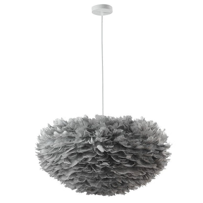 Gray/White Goose Feather Ball Ceiling Fixture With A White Iron Frame