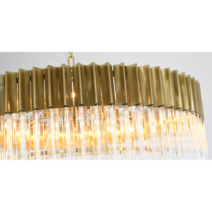 Round Brass Chandelier With Clear Hanging Crystals