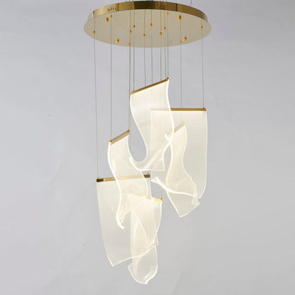 Flushed Gold Chandelier With Acrylic Crumbled Sheet Hanging Pendants