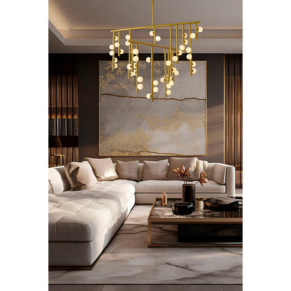 Satin Brass Chandelier With White Glass Ball Shades