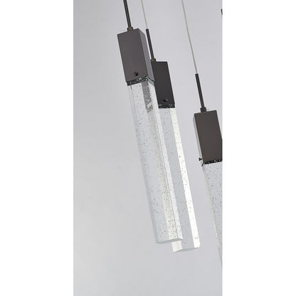 Flushed Chrome Frame Chandelier with Hanging Clear Block Crystal Pendants