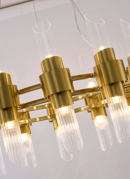 Satin Brass Iron Chandelier With Clear Glass Shades