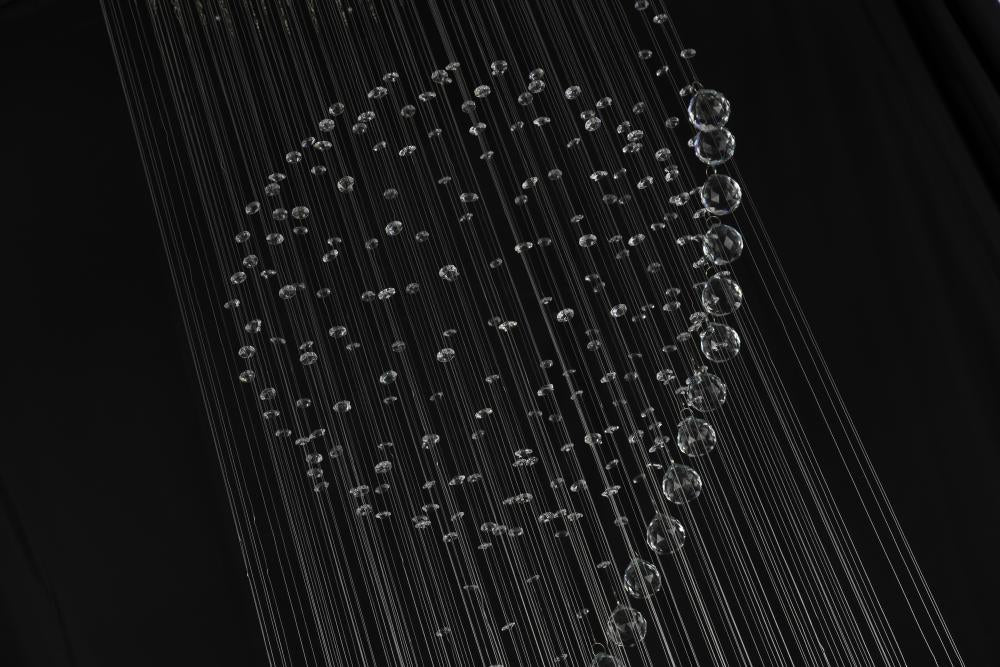 Chrome Flushed Chandelier with Clear Hanging Crystals and Beads