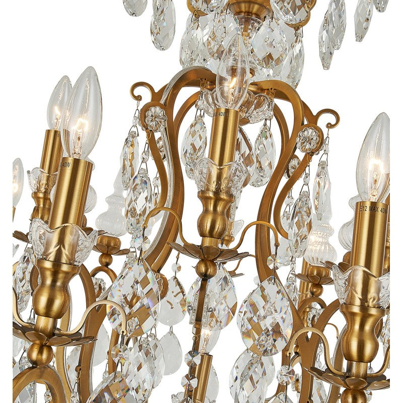 Pewter Metal Frame Chandelier with Clear Hanging Crystals