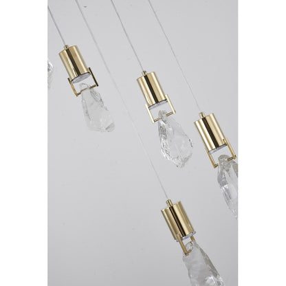 Brushed Gold Chandelier With Crystal Pendants