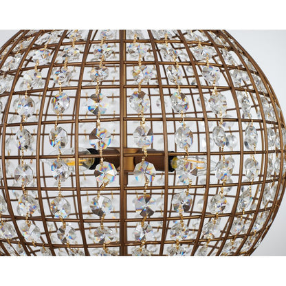 Bronze Sphere Orb Chandelier with Clear Crystals and Gold Hardware