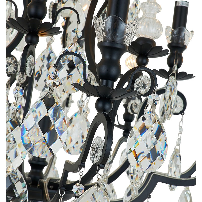 Matte Black Chandelier With Clear Hanging Crystals