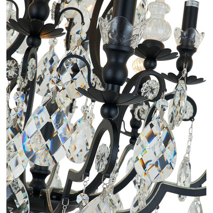 Matte Black Chandelier With Clear Hanging Crystals