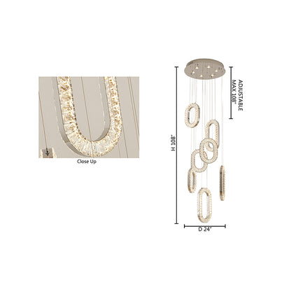 LED Chandelier With Oval Clear Crystal Hanging Pendants