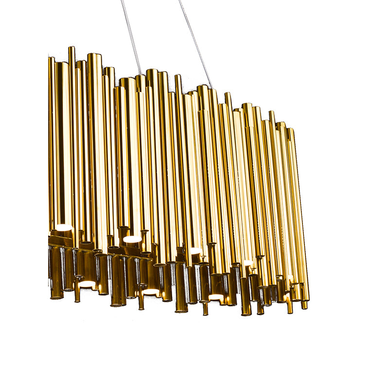 Gold Oval LED Chandelier – 51" Modern Linear Stainless Steel Pendant