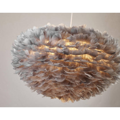 Gray/White Goose Feather Ball Ceiling Fixture With A White Iron Frame