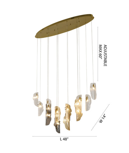 Brass Metal Frame Chandelier with Clear, Smoke, and Amber Glass Pendants