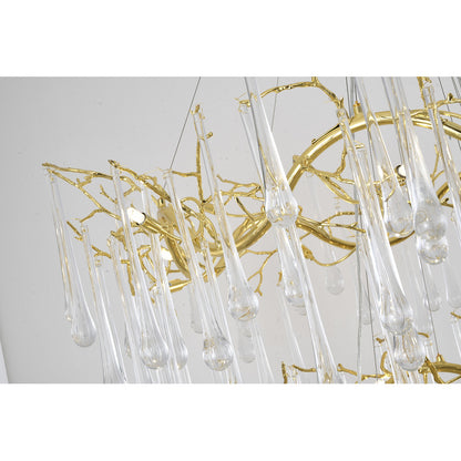 Three Tier Gold Solid Brass Chandelier With Clear Glass Hanging Drops