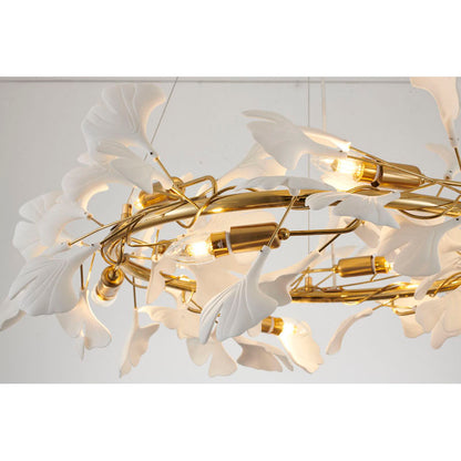 Round Chandelier with White Acrylic Leaf Accents