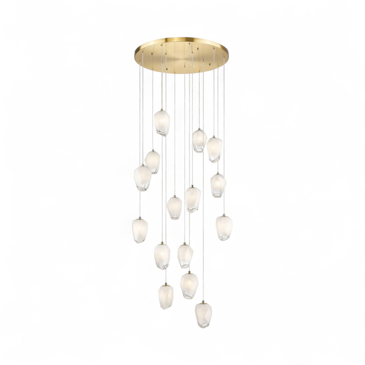 Round Metal Flushed Chandelier with Hanging White Glass Pendants