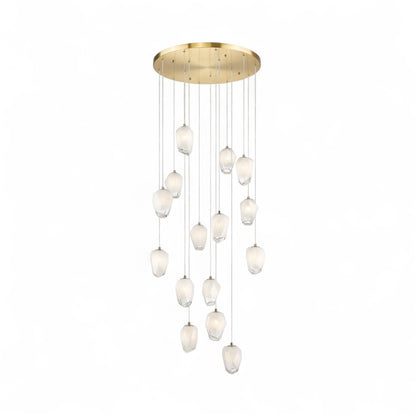 Round Metal Flushed Chandelier with Hanging White Glass Pendants
