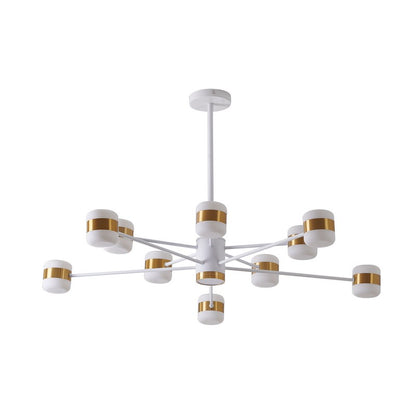 White Framed LED Chandelier with Gold Accents