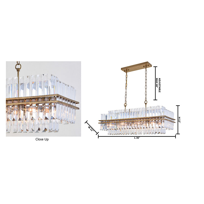 Antique Gold Two Tier Clear Crystal Chandelier
