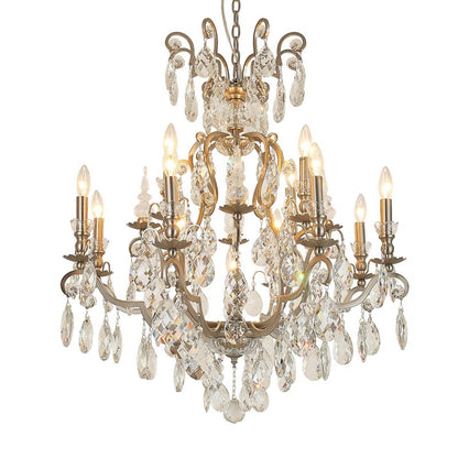 Pewter Metal Frame Chandelier with Clear Hanging Crystals
