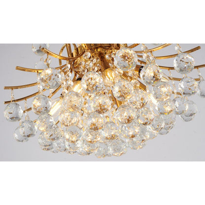 Satin Brass/Chrome Frame Chandelier with Clear Hanging Crystals