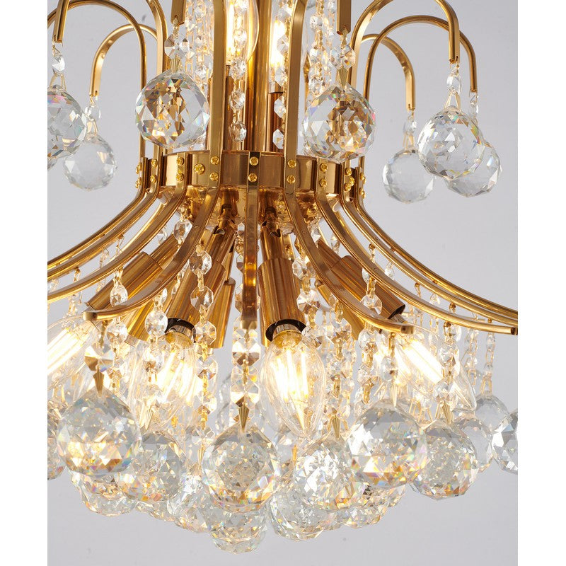 Satin Brass/Chrome Frame Chandelier with Clear Hanging Crystals