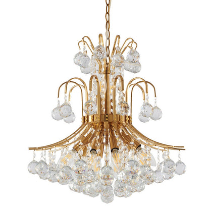 Satin Brass/Chrome Frame Chandelier with Clear Hanging Crystals