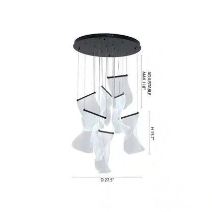 Satin Black LED Chandelier with Acrylic Crumbled Sheet Pendants