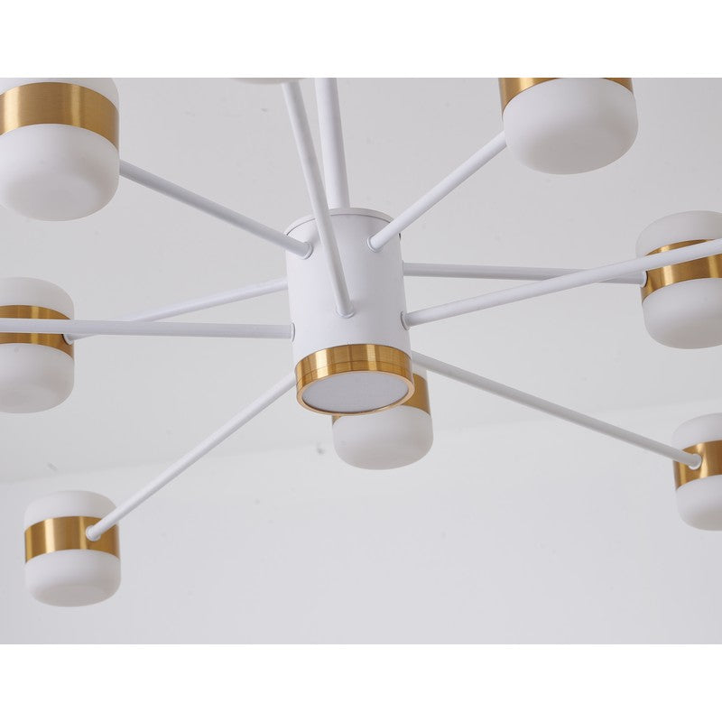 White Framed LED Chandelier with Gold Accents