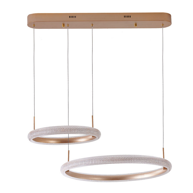 Gold Two Interlocked Ring LED Chandelier With A Clear Acrylic Diffuser