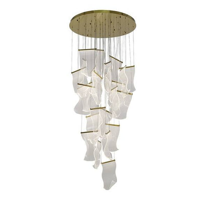 Flushed Brass Chandelier with Acrylic Crumbled Sheet Pendants