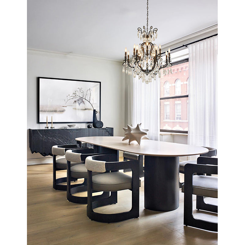 Matte Black Chandelier With Clear Hanging Crystals