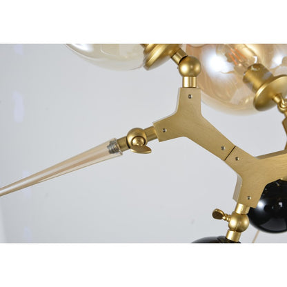 Gold Aluminum Chandelier with Amber & Black Glass Accents