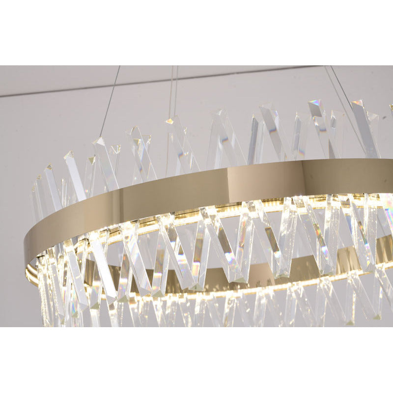 Round Gold Frame Chandelier With Clear Crystals