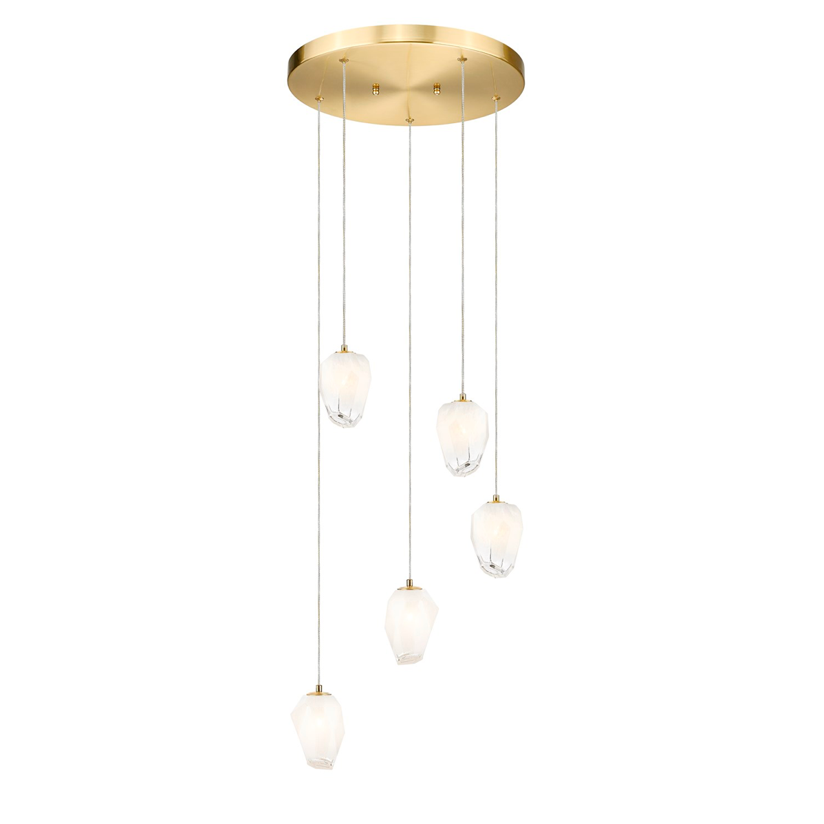 Round Gold Frame Chandelier with Hanging White Glass Pendants