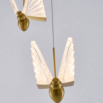 Elegant Satin Brass LED Chandelier with Butterfly Pendants