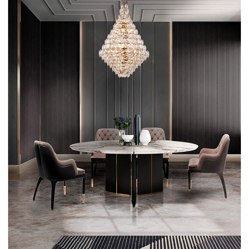 Chrome Frame Chandelier With Clear Hanging Crystals