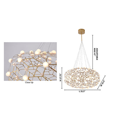 Gold Oval Shaped Honeycomb Chandelier With White Acrylic Diffusers