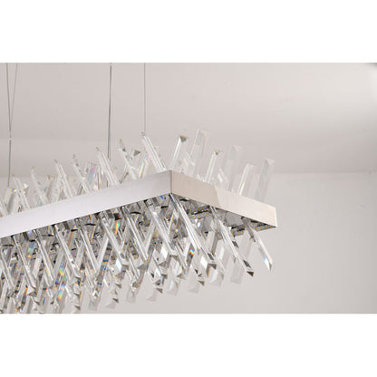 Contemporary Rectangular Chrome Chandelier with Clear Crystal - 34"