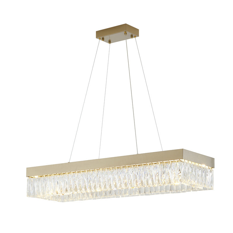 Gold Hairline LED Chandelier With Clear Hanging Crystals