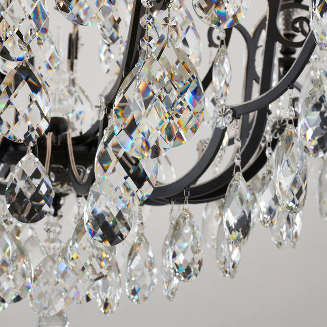 3 Tier Matte Black Chandelier with Clear Hanging Crystals