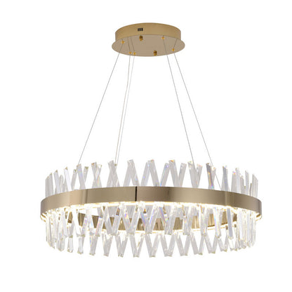 Round Gold Frame Chandelier With Clear Crystals