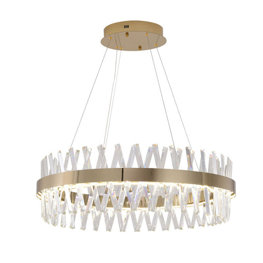 Round Gold Frame Chandelier With Clear Crystals