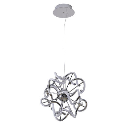 Chrome Spiral LED Chandelier – Modern Round Pendant with Silicone Diffusers