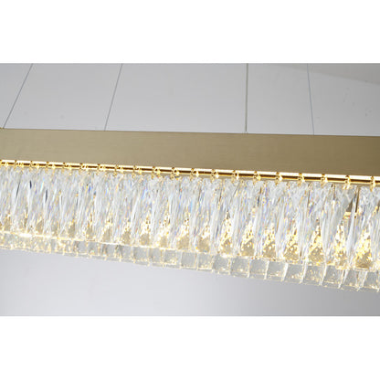 Gold Hairline LED Chandelier With Clear Hanging Crystals