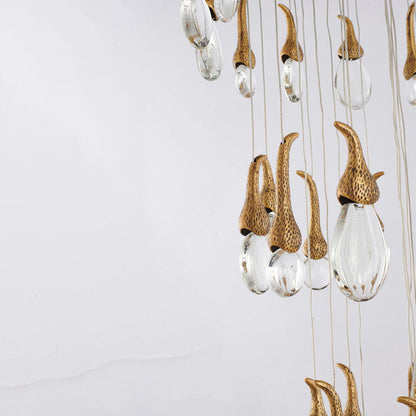 Antique Brass Chandelier With Crystal Hanging Bud Pendants