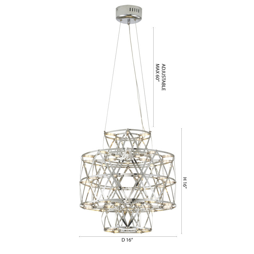 3 Tier 40-Light Dimmable Gold Stainless Steel LED Chandelier
