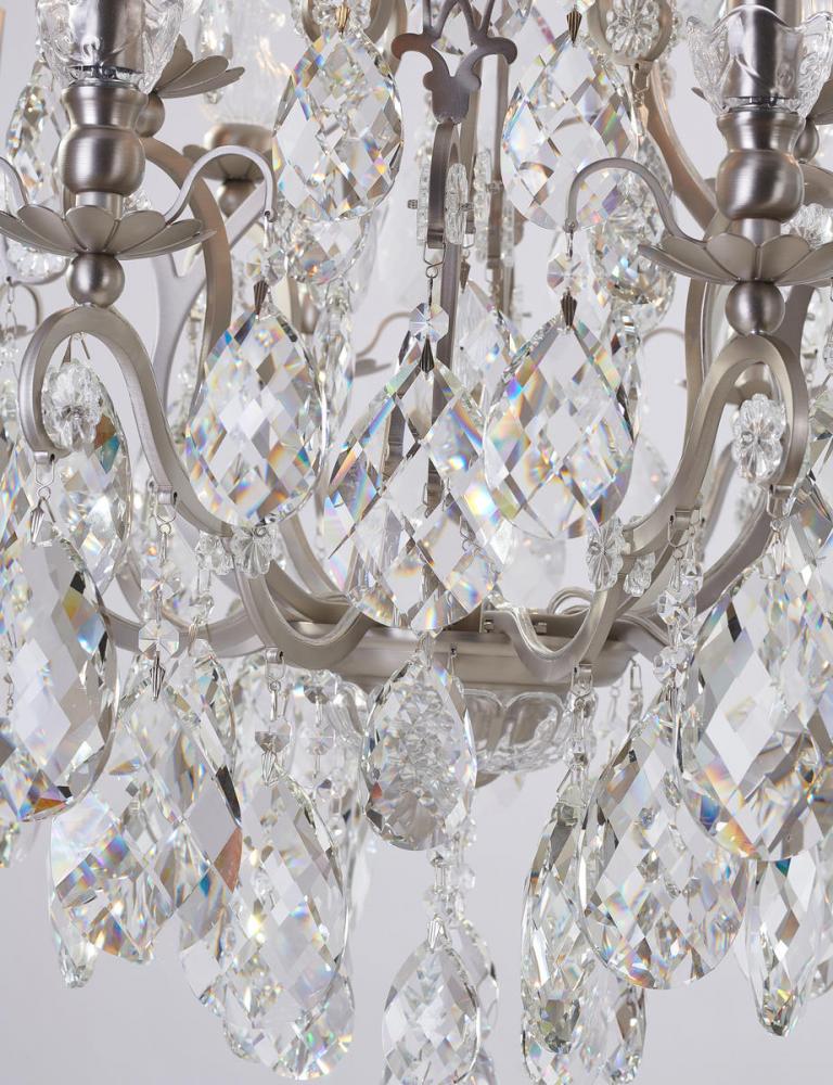 Pewter Iron Frame Chandelier with Clear Hanging Crystals